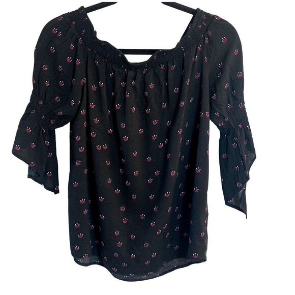 EXPRESS Women's Black/Pink Elastic‎ Cold Shoulder Flared Half Sleeve Blouse Sz S - Picture 5 of 9